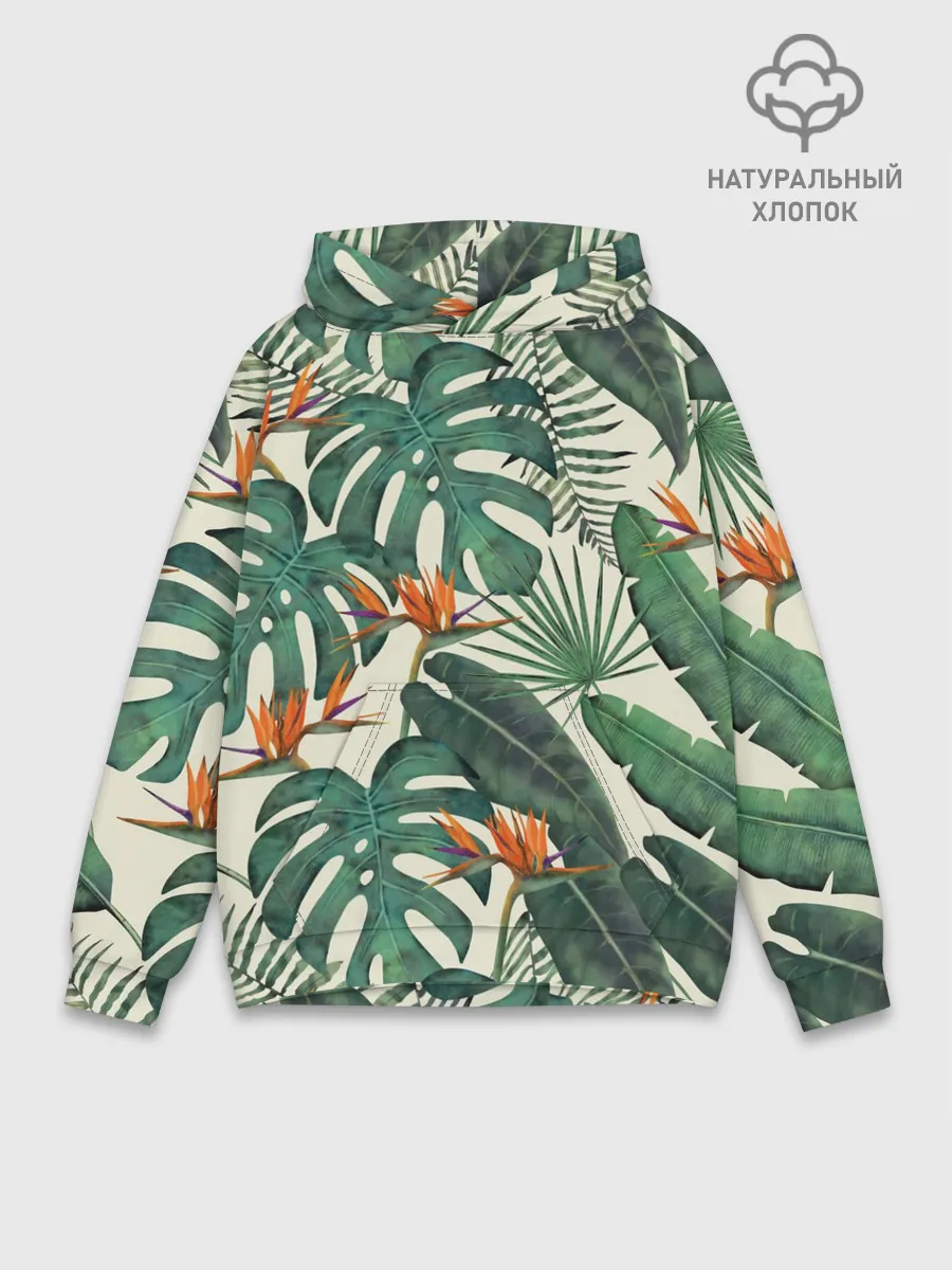Худи мужской база хлопок / Тропический паттерн