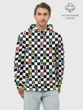 Худи мужской база хлопок / Яркая шахматная доска