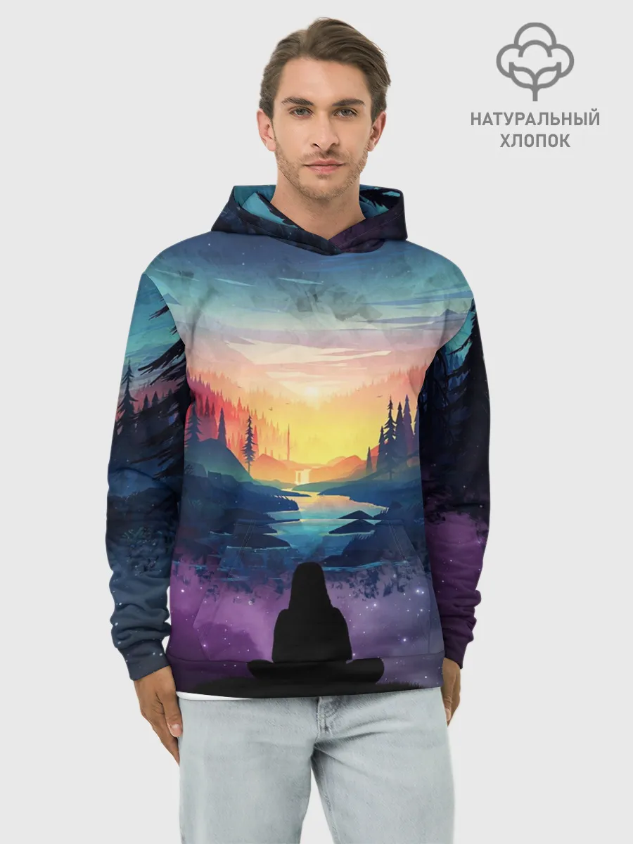 Худи мужской база хлопок / ПЕЙЗАЖ НАД ЗВЕЗДАМИ