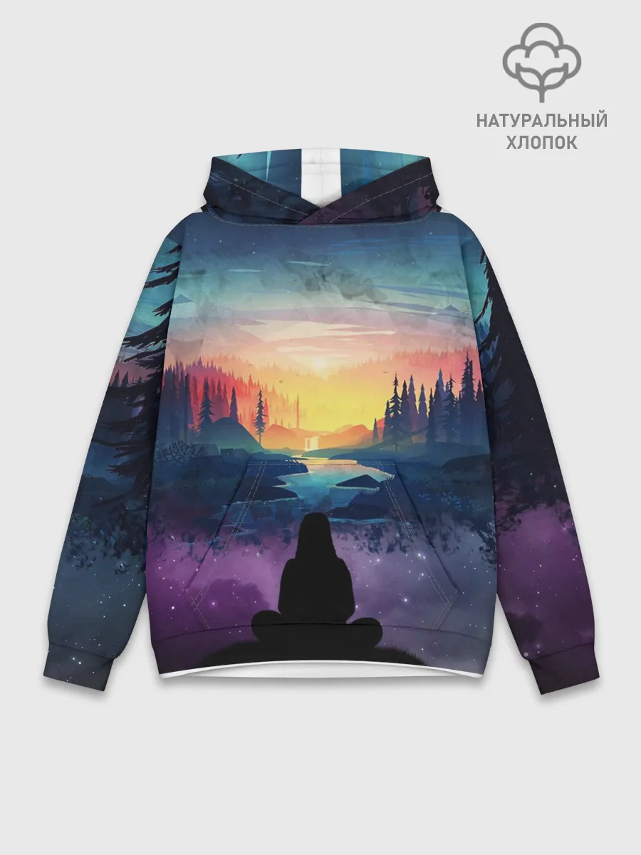 Худи мужской база хлопок / ПЕЙЗАЖ НАД ЗВЕЗДАМИ