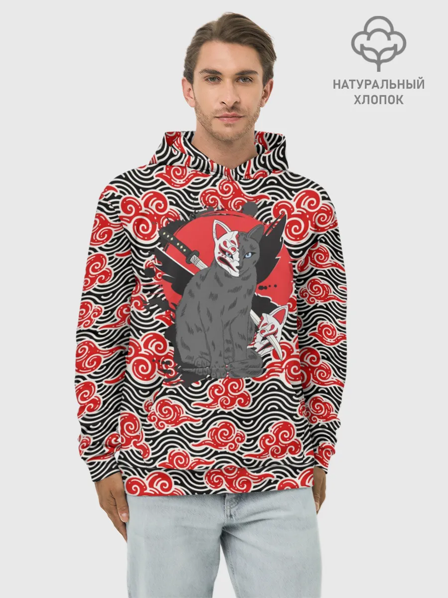 Худи мужской база хлопок / Бакэнэко