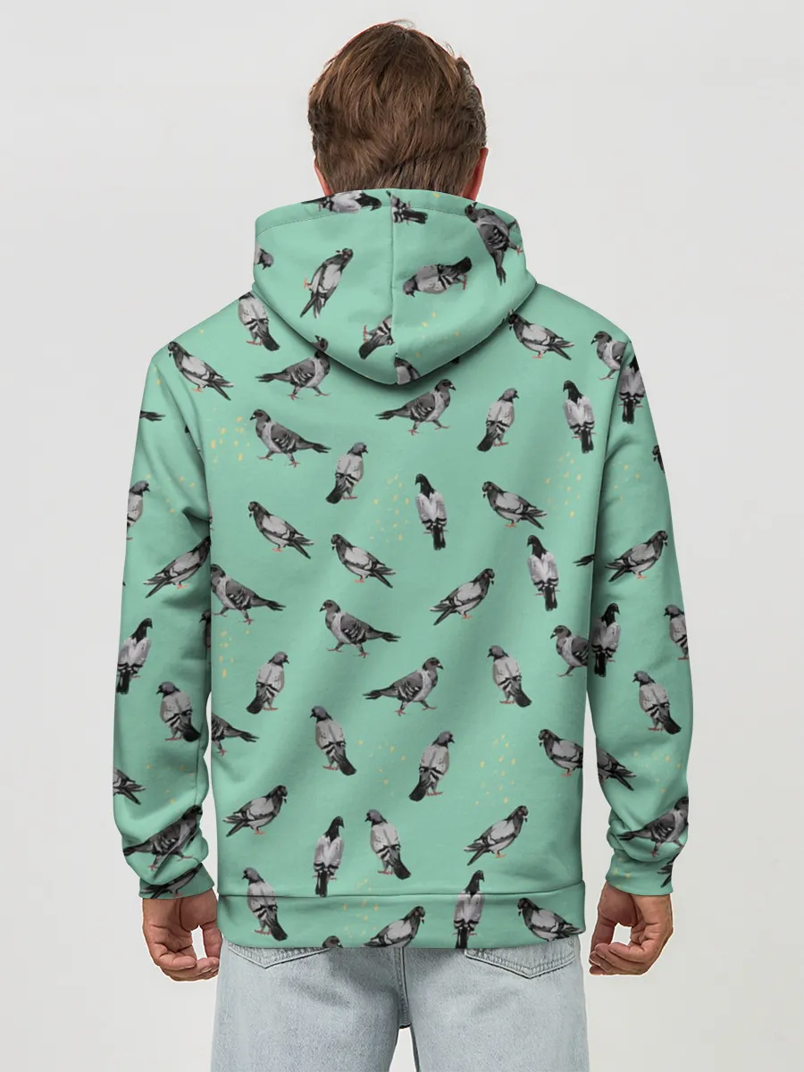 Худи мужской база хлопок / Голуби на зеленом