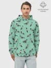 Худи мужской база хлопок / Голуби на зеленом