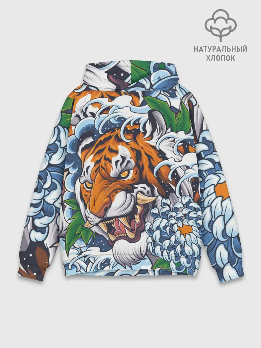Худи мужской база хлопок / Тигр