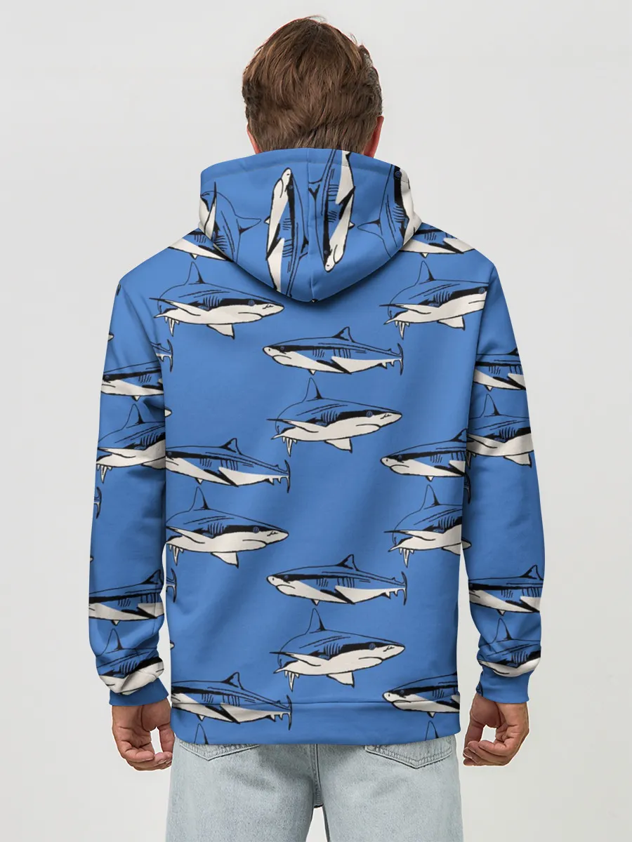 Худи мужской база хлопок / Акулы Паттерн