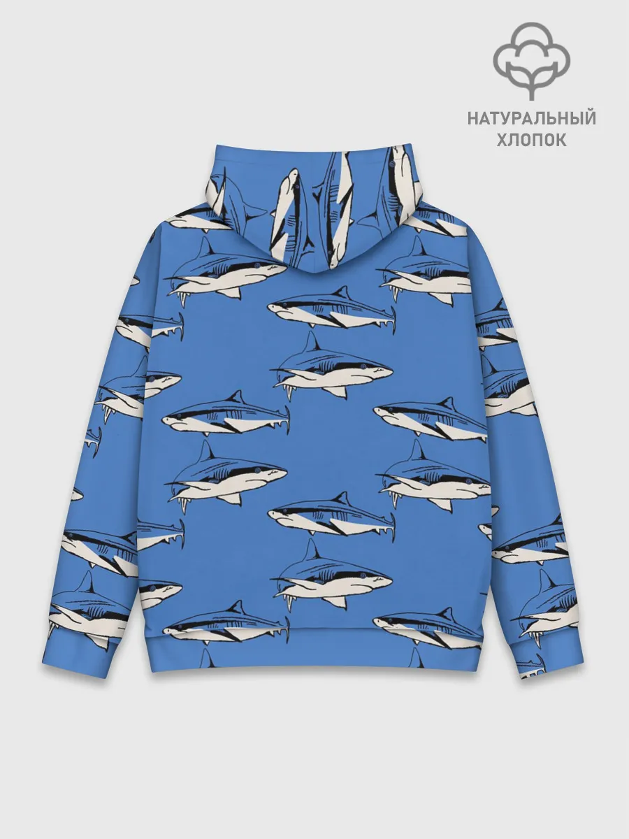 Худи мужской база хлопок / Акулы Паттерн