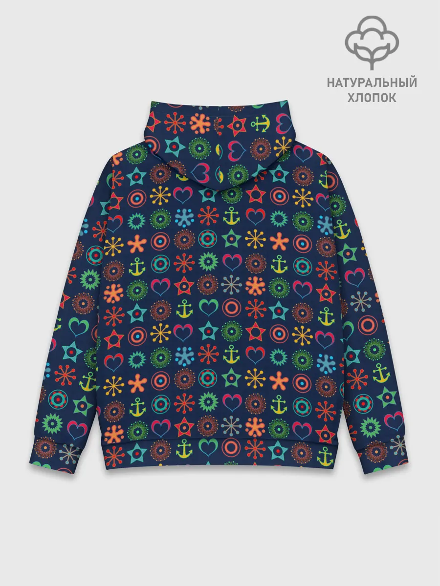 Худи мужской база хлопок / Морской разноцветный узор