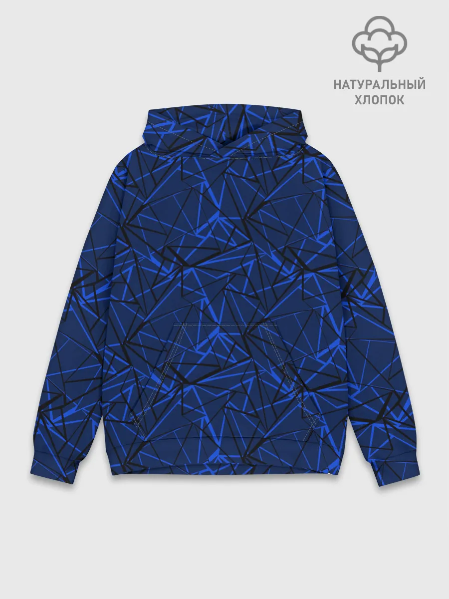 Худи мужской база хлопок / Черно-синий геометрический