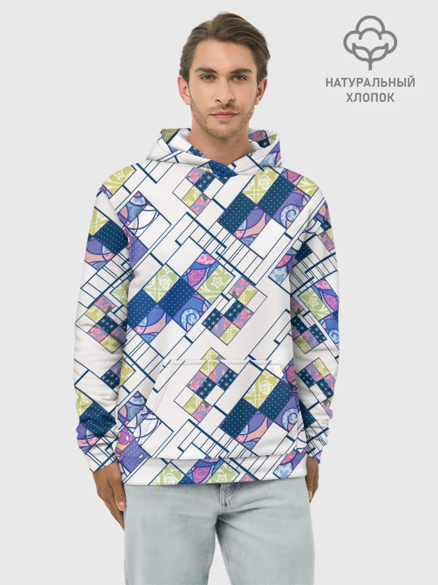 Худи мужской база хлопок / Этнический узор пэчворк