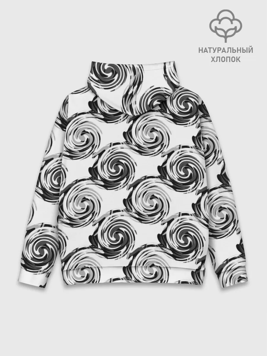 Худи мужской база хлопок / Черно-белый абстрактный узор
