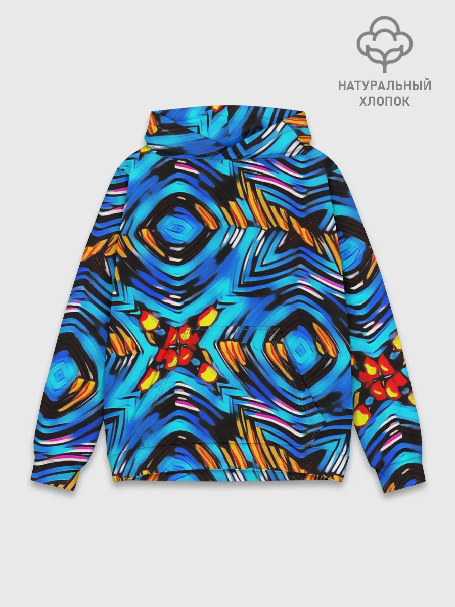 Худи мужской база хлопок / Желто-синий абстрактный узор