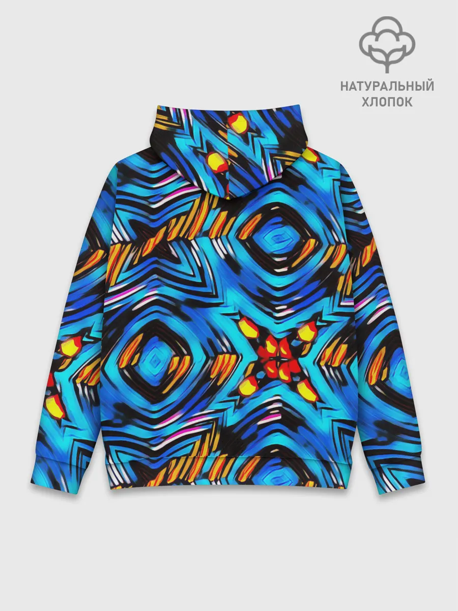 Худи мужской база хлопок / Желто-синий абстрактный узор