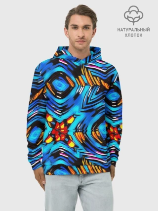 Худи мужской база хлопок / Желто-синий абстрактный узор