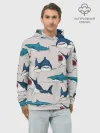 Худи мужской база хлопок / Кровожадные акулы паттерн