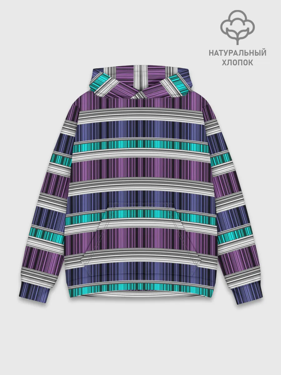Худи мужской база хлопок / Бирюзово-сиреневый полосатый
