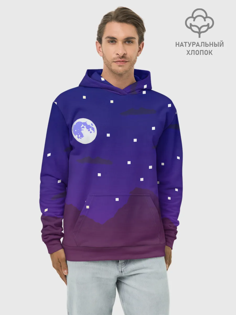 Худи мужской база хлопок / Пиксельная ночь | 8 bit