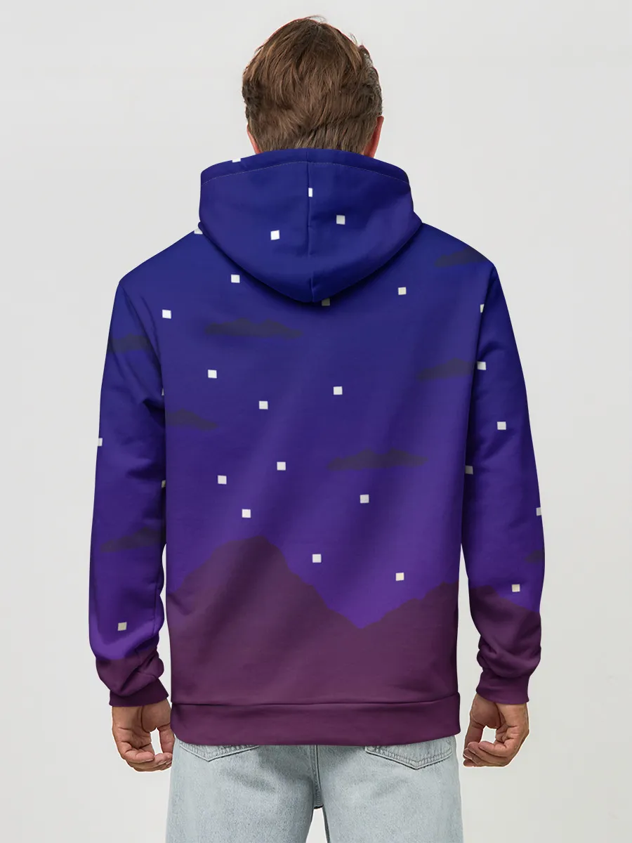 Худи мужской база хлопок / Пиксельная ночь | 8 bit