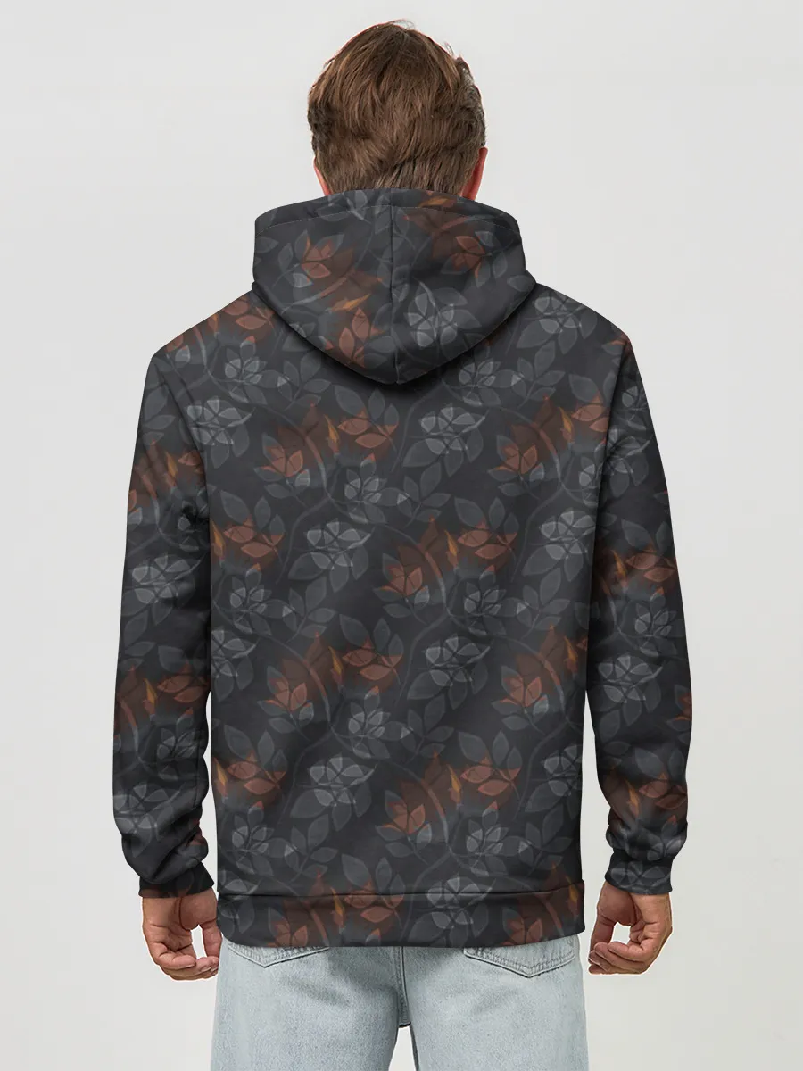 Худи мужской база хлопок / Серо-коричневый цветочный узор