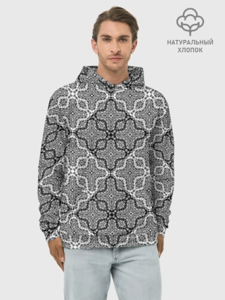 Худи мужской база хлопок / Черно-белый орнамент