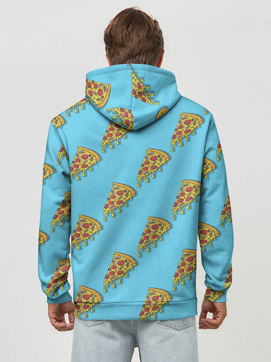 Худи мужской база хлопок / Пицца паттерн на голубом