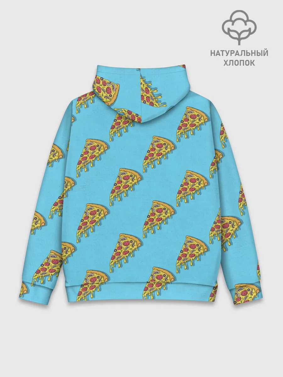Худи мужской база хлопок / Пицца паттерн на голубом