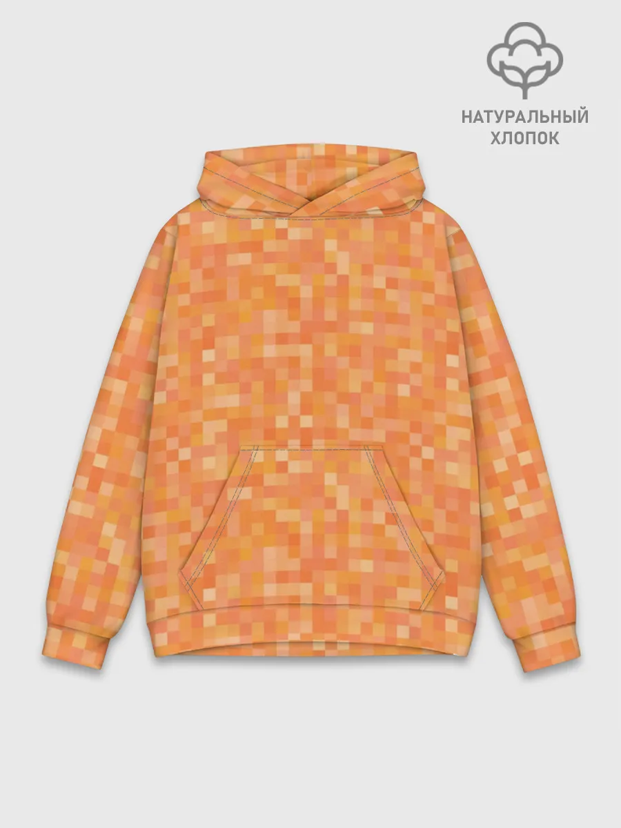 Худи мужской база хлопок / Оранжевая пиксель абстракция