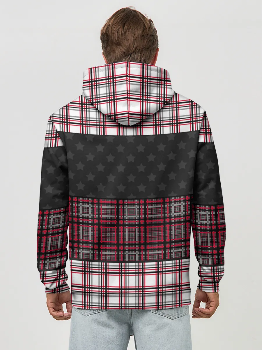 Худи мужской база хлопок / Комбинированный красно-серый