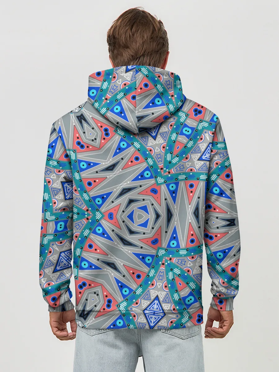 Худи мужской база хлопок / Серо-синий абстрактный узор