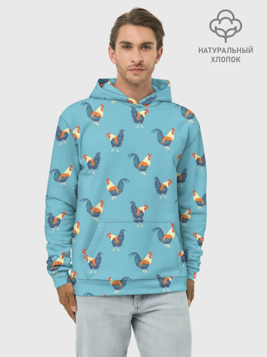 Худи мужской база хлопок / Петушки паттерн