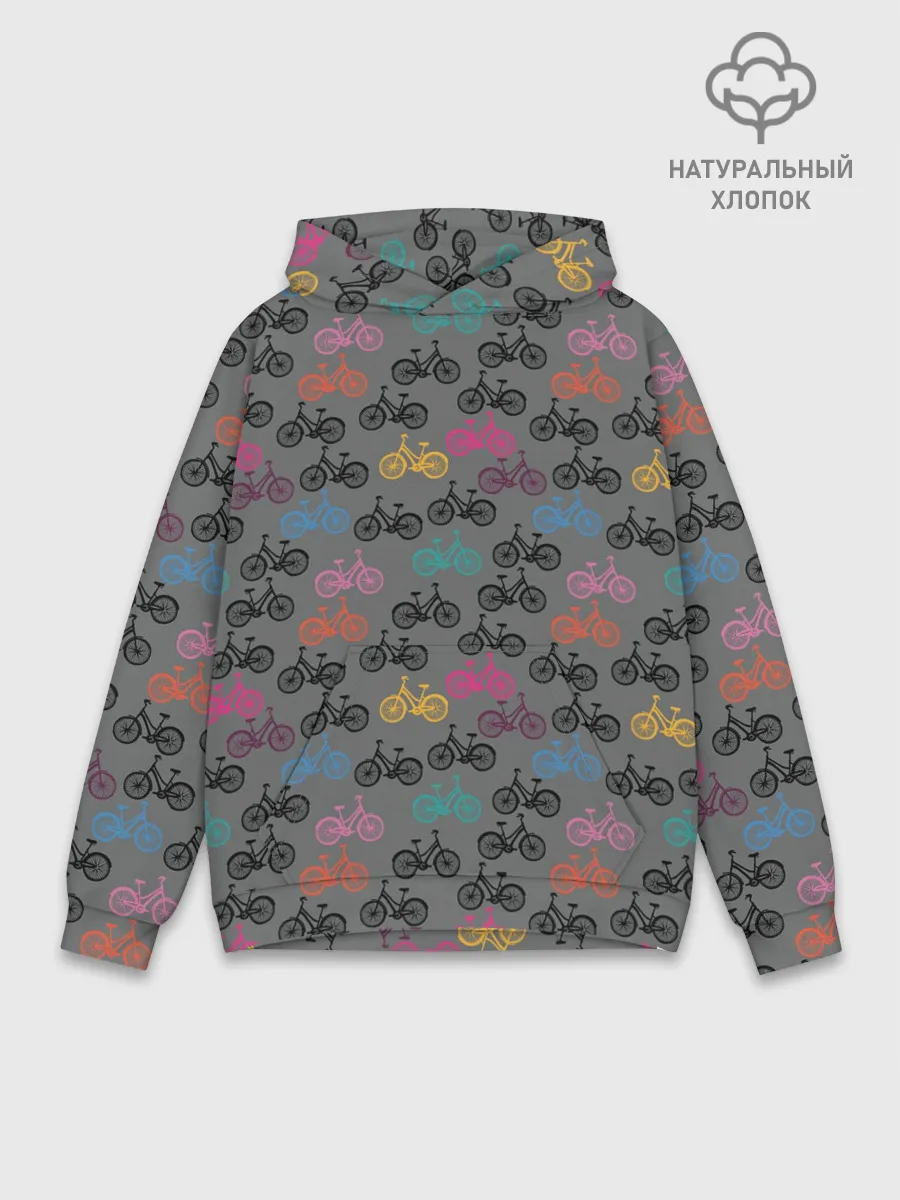 Худи мужской база хлопок / Цветные велосипеды паттерн