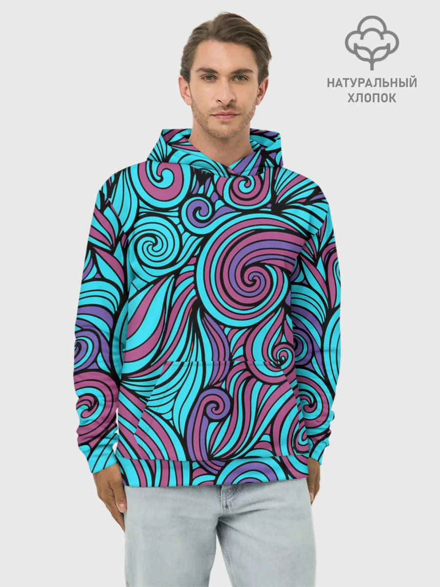 Худи мужской база хлопок / Синие листья