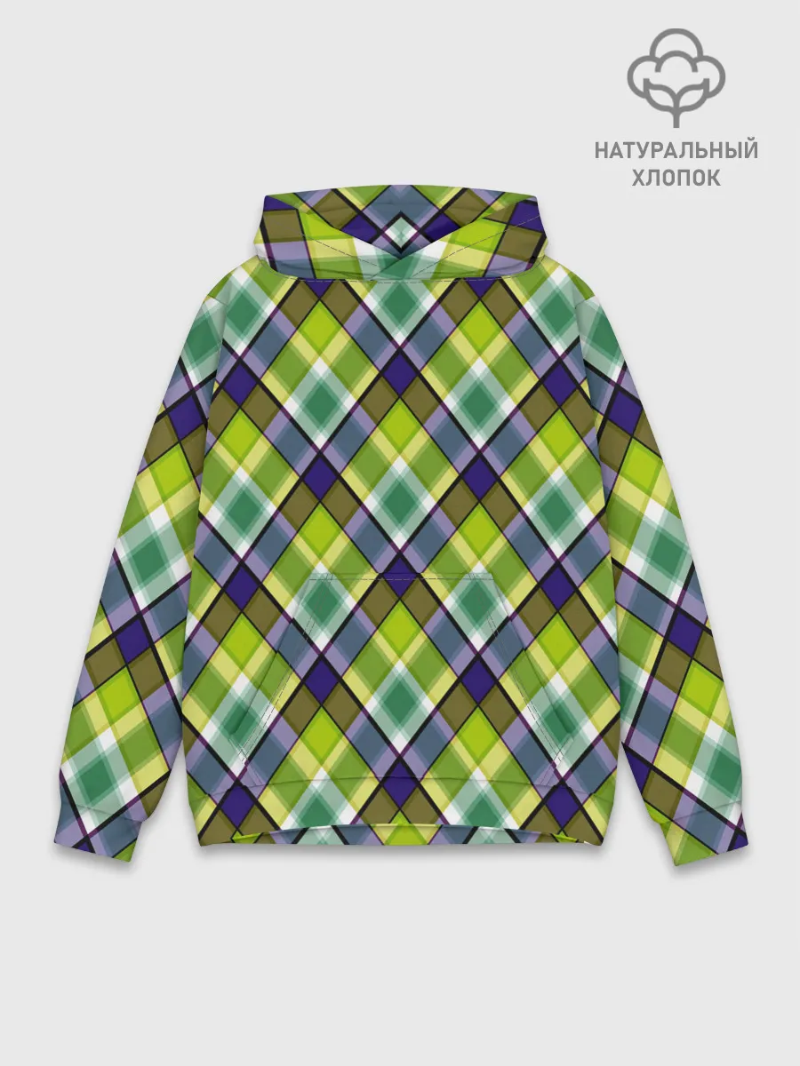 Худи мужской база хлопок / Крупный клетчатый косой узор