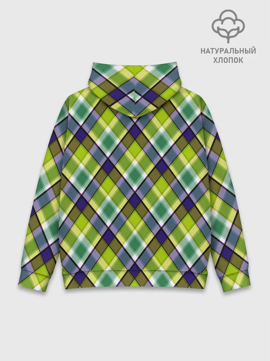 Худи мужской база хлопок / Крупный клетчатый косой узор