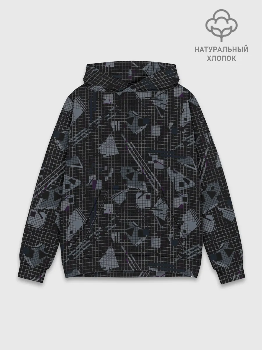 Худи мужской база хлопок / Темный серый узор мемфис