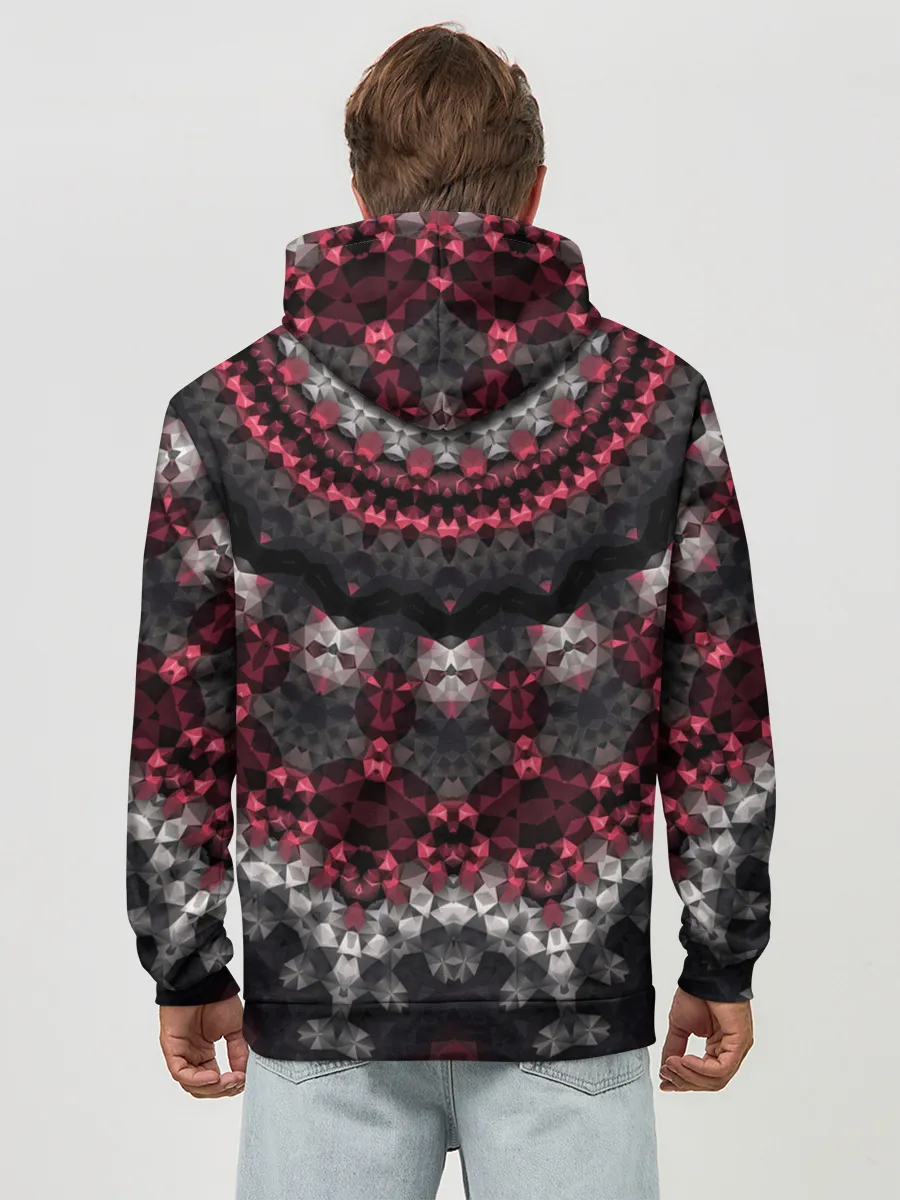 Худи мужской база хлопок / Красно-черный мозаичный узор