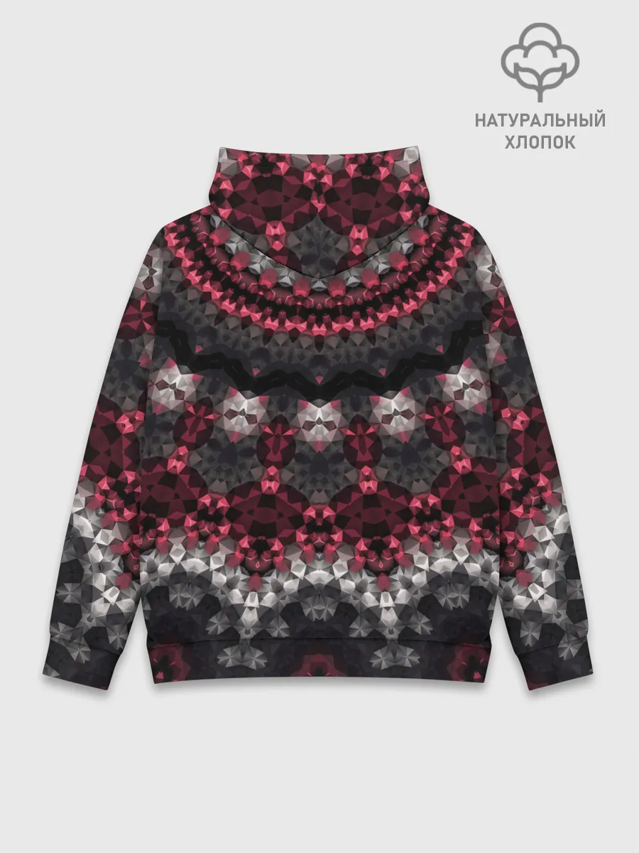Худи мужской база хлопок / Красно-черный мозаичный узор