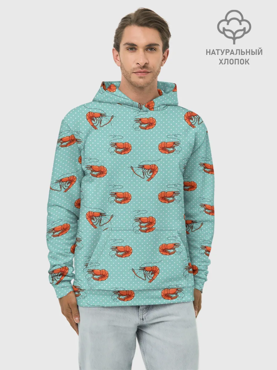 Худи мужской база хлопок / Креветки паттерн