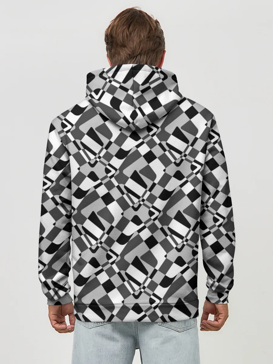 Худи мужской база хлопок / Черно-белый абстрактный узор