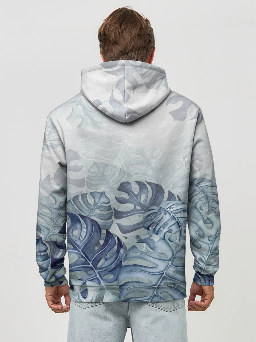 Худи мужской база хлопок / Синие листья