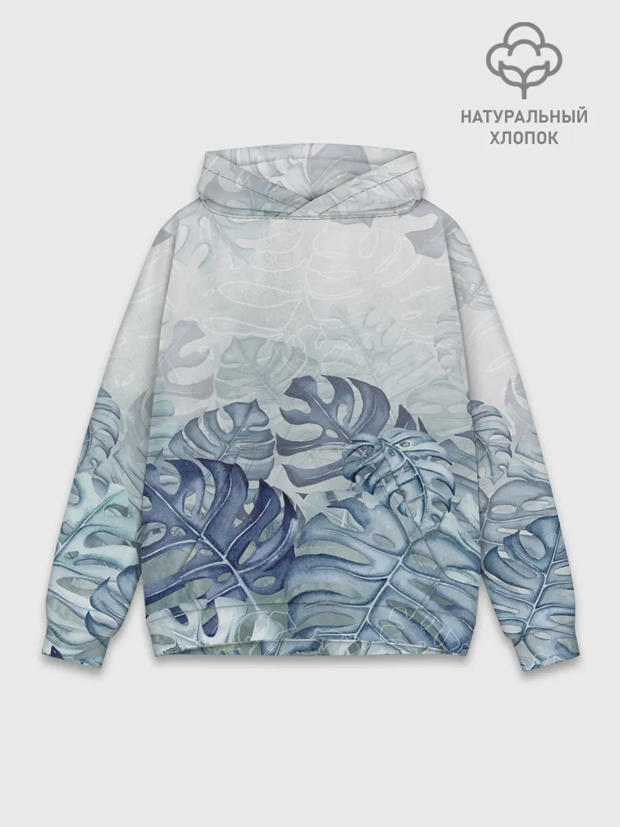 Худи мужской база хлопок / Синие листья