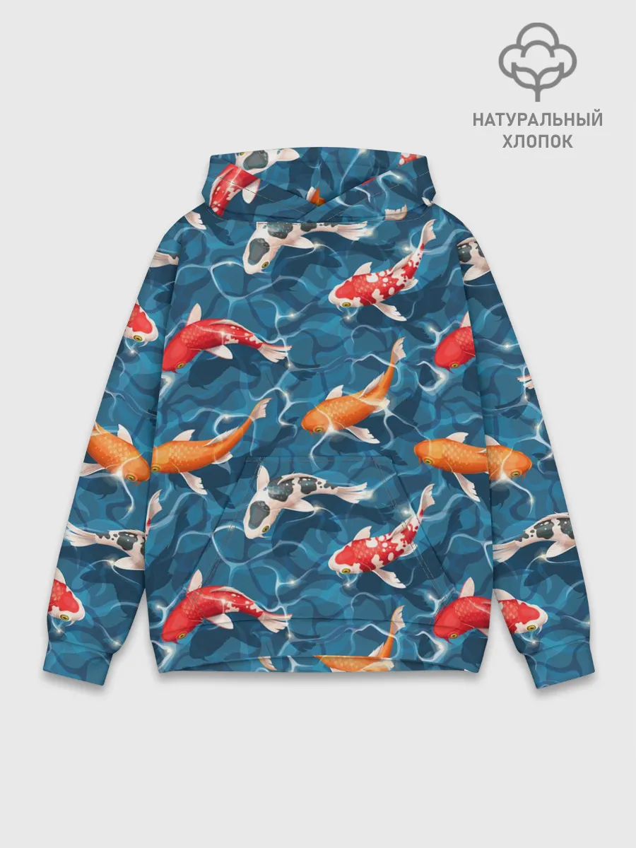 Худи мужской база хлопок / Японские карпы