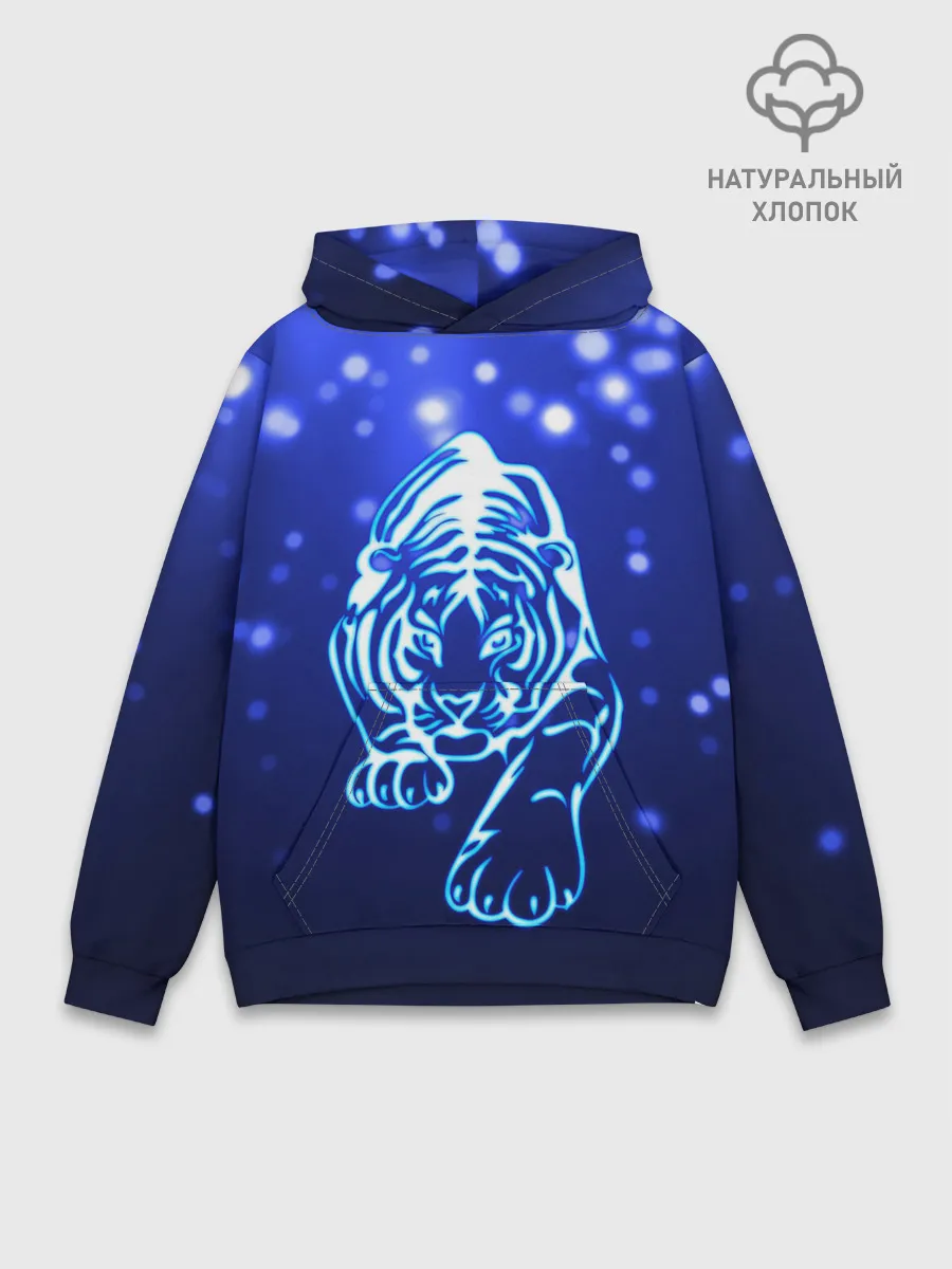 Худи мужской база хлопок / Неоновый тигр