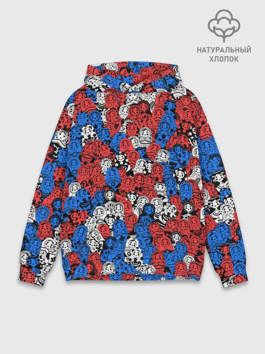 Худи мужской база хлопок / Бело-сине-красные матрёшки