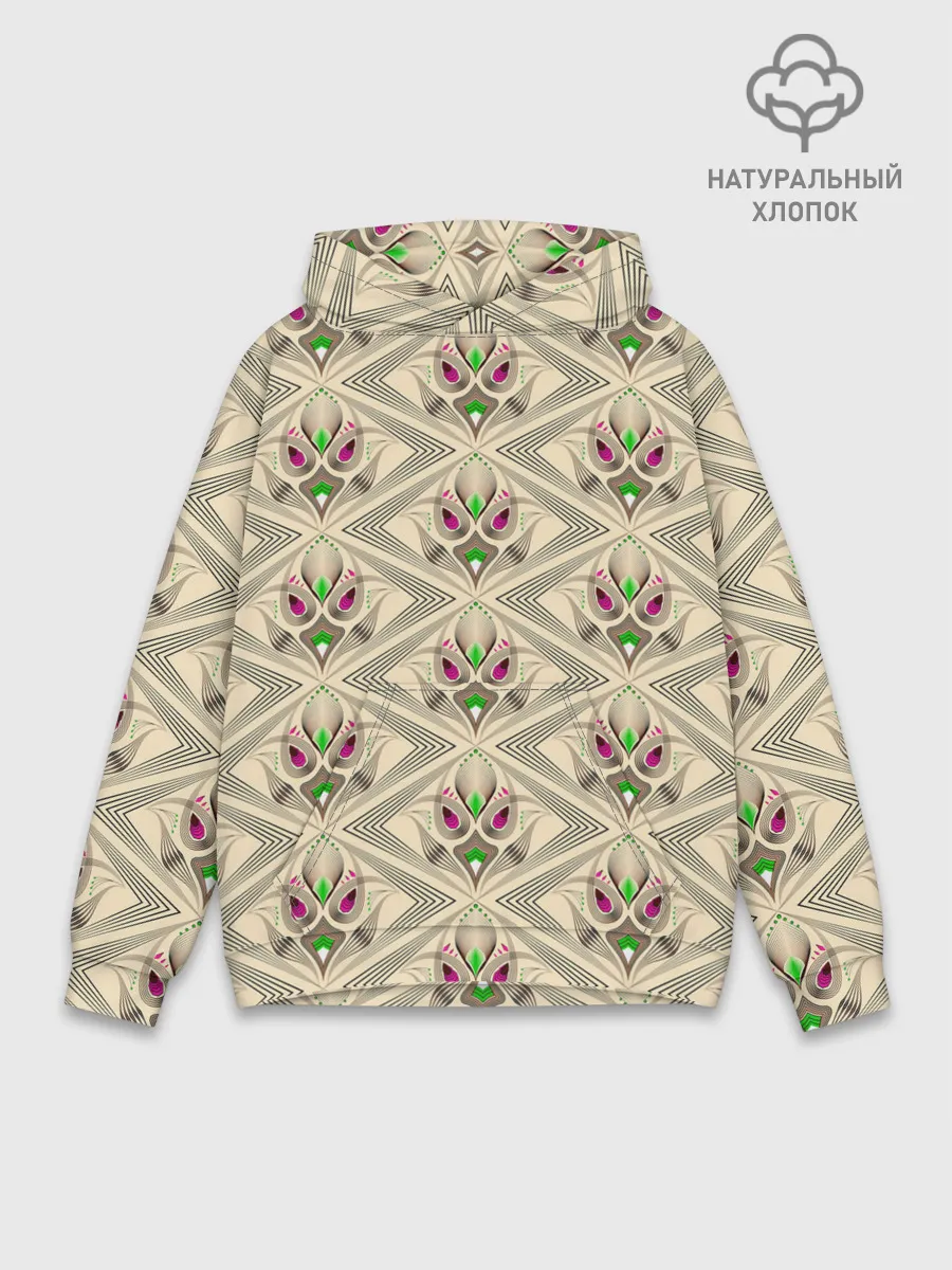 Худи мужской база хлопок / Арт деко на бежевом фоне