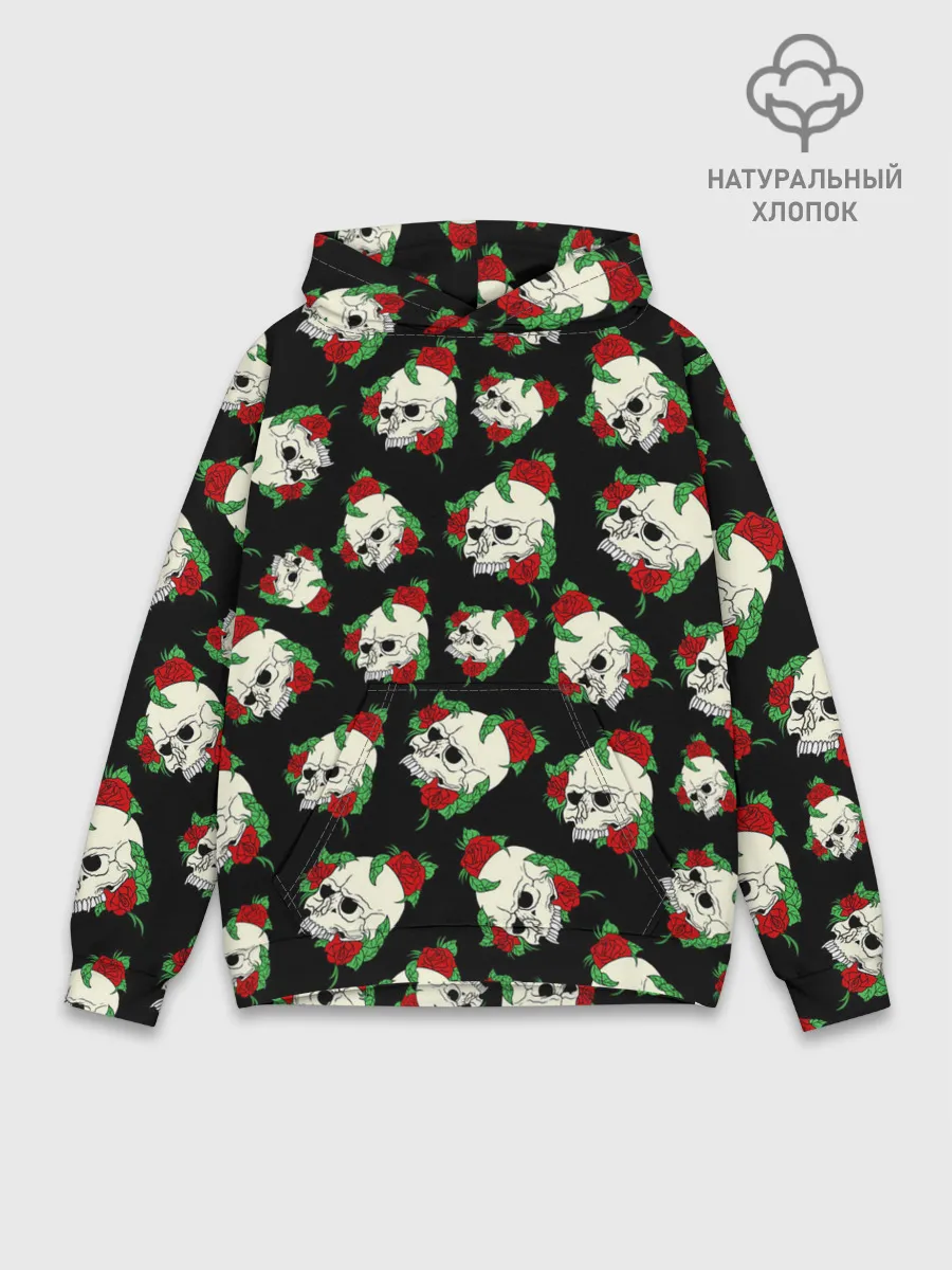 Худи мужской база хлопок / Черепа и розы / Skull and Roses