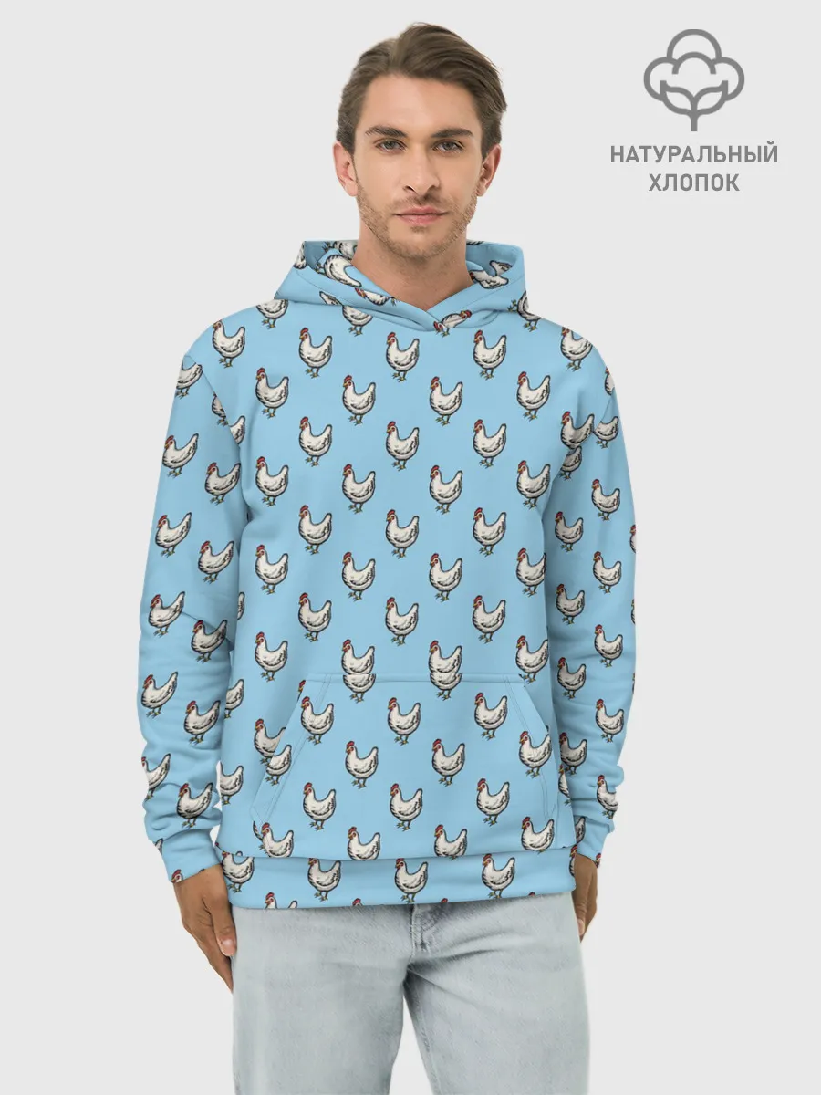 Худи мужской база хлопок / Белая курочка паттерн