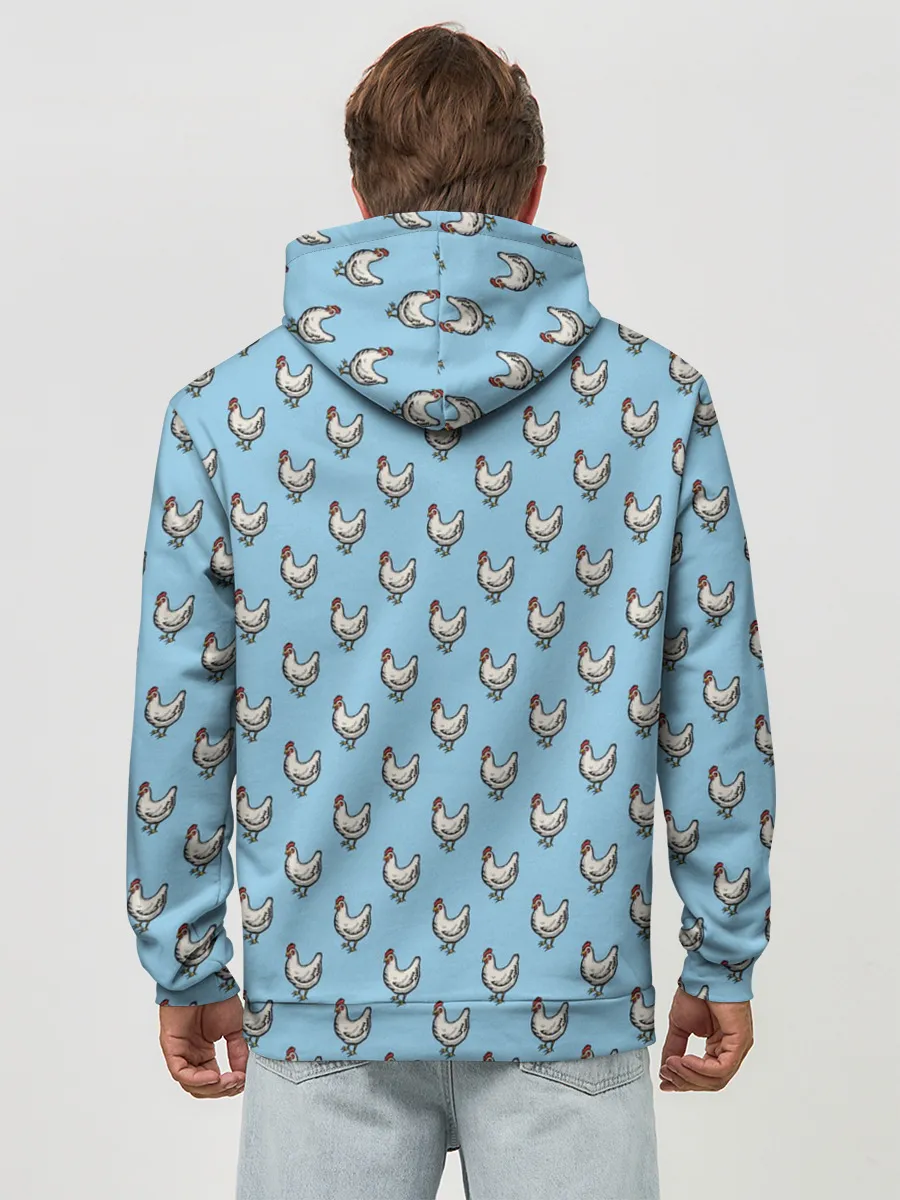 Худи мужской база хлопок / Белая курочка паттерн