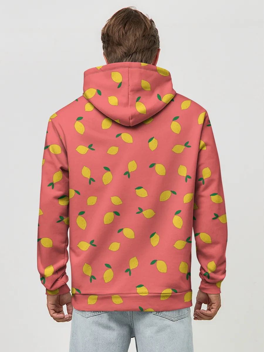 Худи мужской база хлопок / Лимоны на кораловом