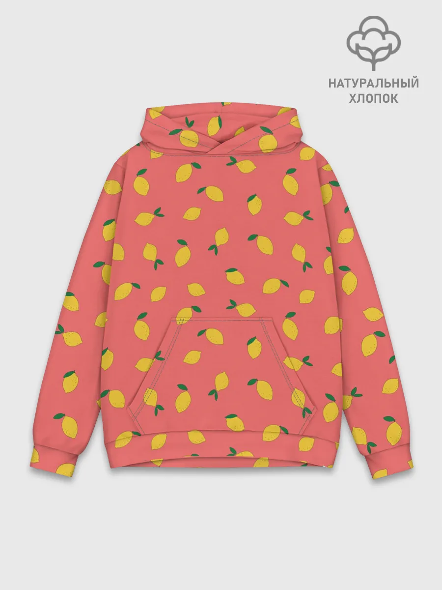 Худи мужской база хлопок / Лимоны на кораловом