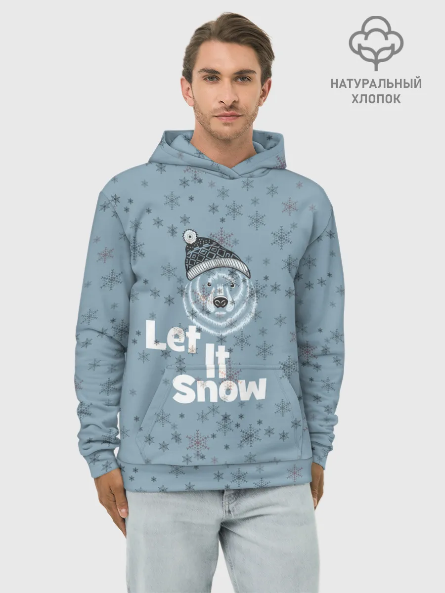 Худи мужской база хлопок / Зима снежинки